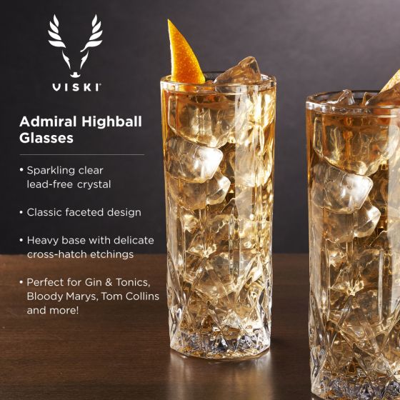 Viski Admiral Highball Glass, Set of 4