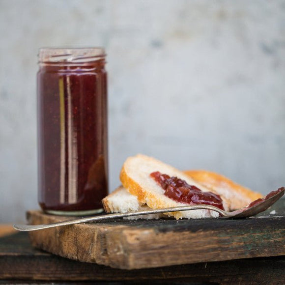 Copper Pot & Wooden Spoon Raspberry Rhubarb Jam