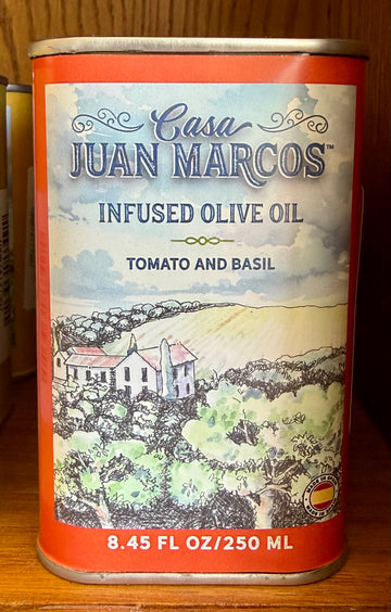 Casa Juan Marcos Tomato & Basil Infused Picual Spanish Cold Pressed Extra Virgin Olive Oil, 250 ml