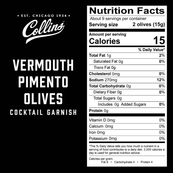 Collins Vermouth Pimento Olives, 5oz.