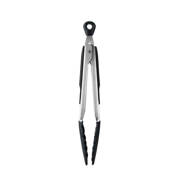 Our classic Tongs now offer silicone heads that protect non-stick finishes. Heads are heat resistant silicone, and work well for scraping pans without scratching. Like all OXO tongs, they lock for convenient storage and have just the right amount of tension for comfort. Also available in 12" length.