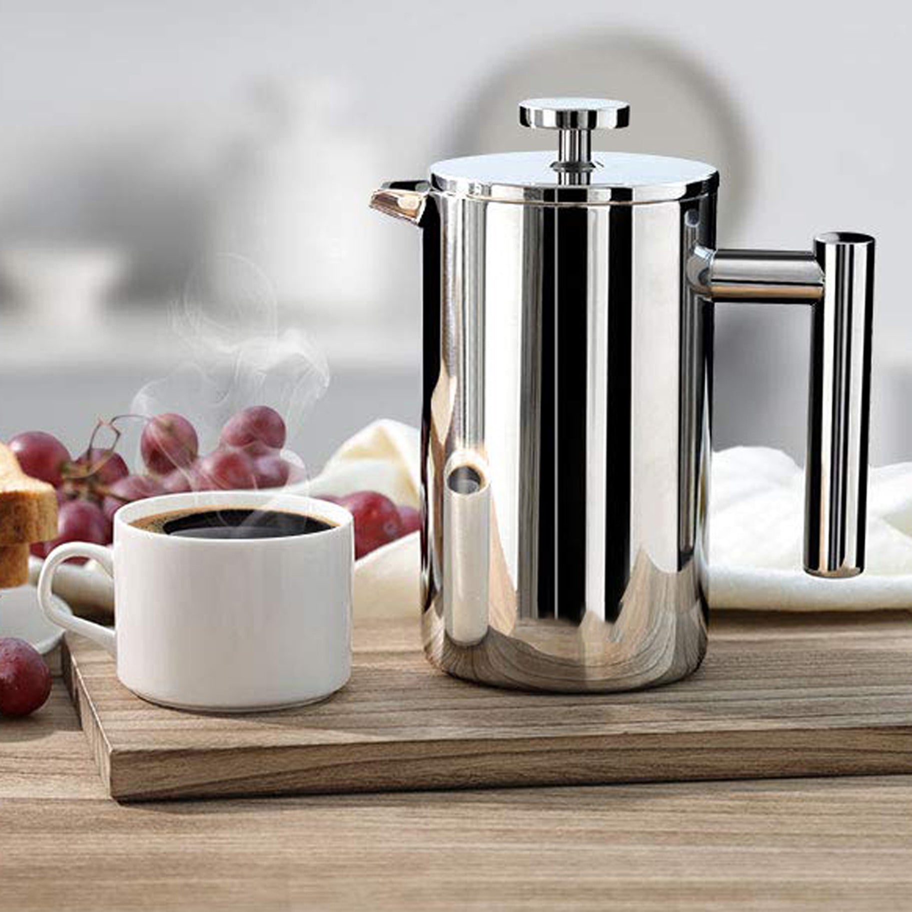 Minimal Stainless Steel Double Walled French Press, 1000ml