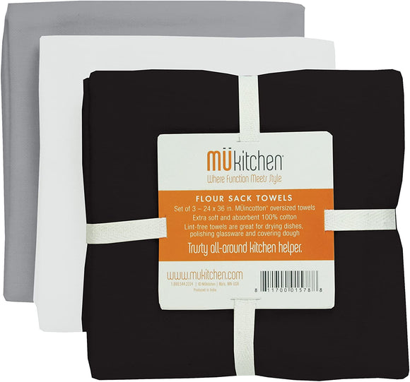 Mu Kitchen Set of 3 Flour Sack Towels, Multiple Colors