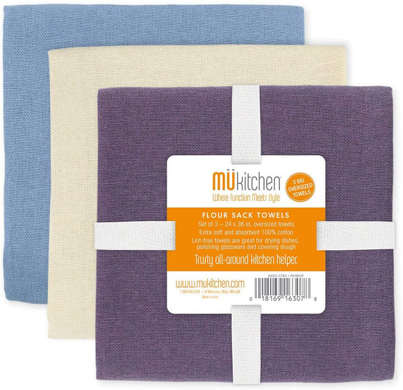 Mu Kitchen Set of 3 Flour Sack Towels, Multiple Colors
