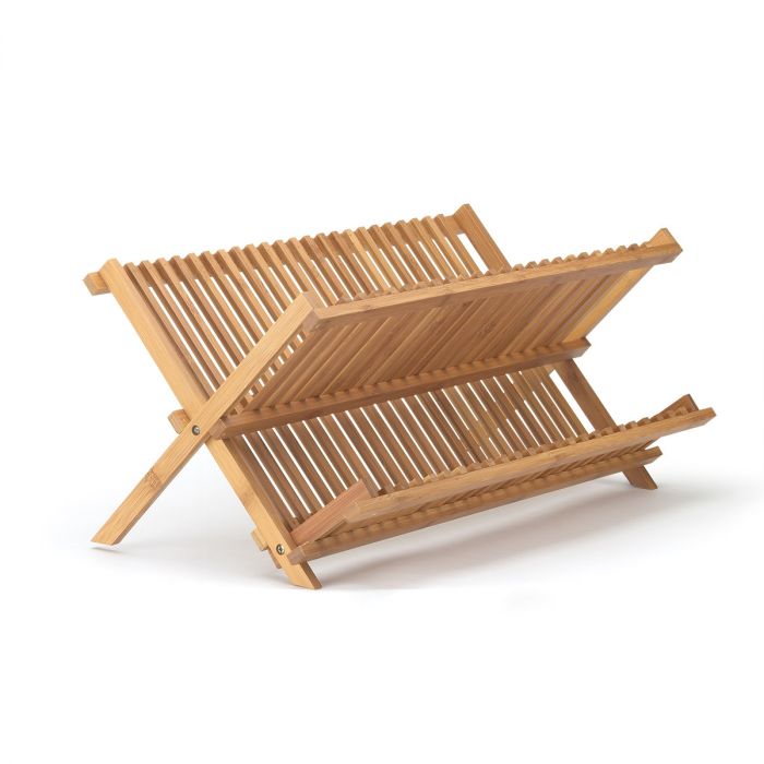HIC Kitchen Bamboo Foldable Compact Dish Drying Rack