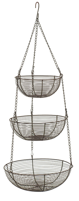 Hanging 3-Tier Basket, Bronze Woven Wire