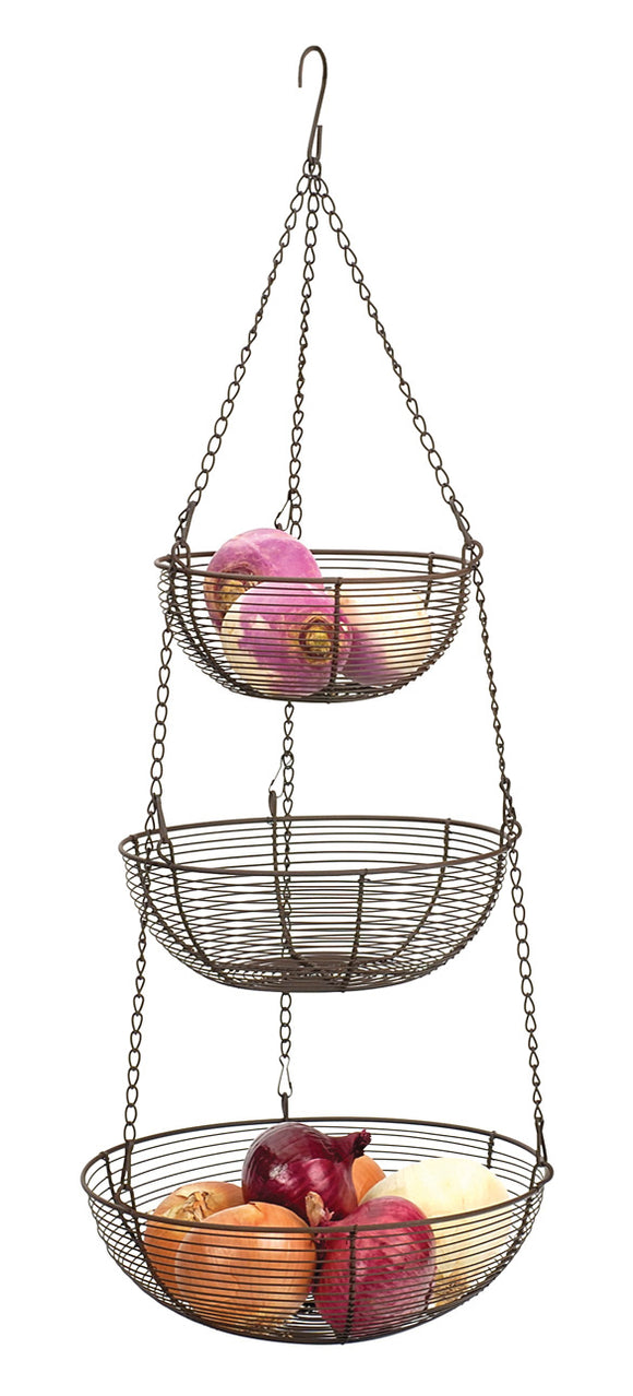 Hanging 3-Tier Basket, Bronze Woven Wire