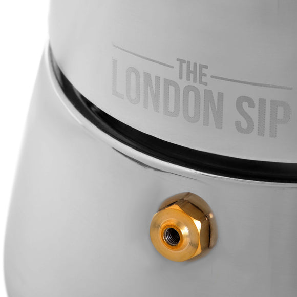 The London Sip Stainless Steel Espresso Maker, Multiple Sizes, Silver