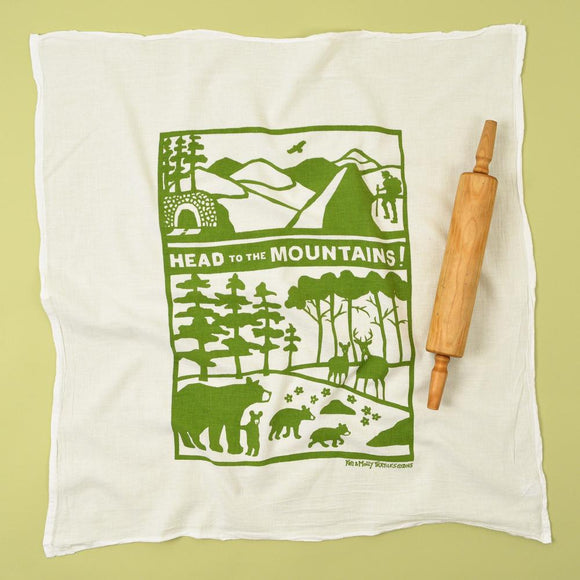 Flour Sack Towel: Head To The Mountains-Green