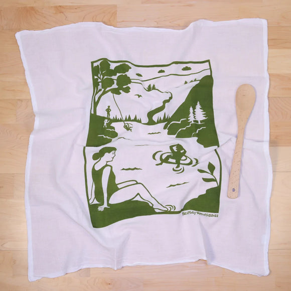 Flour Sack Dish Towel: River Fun