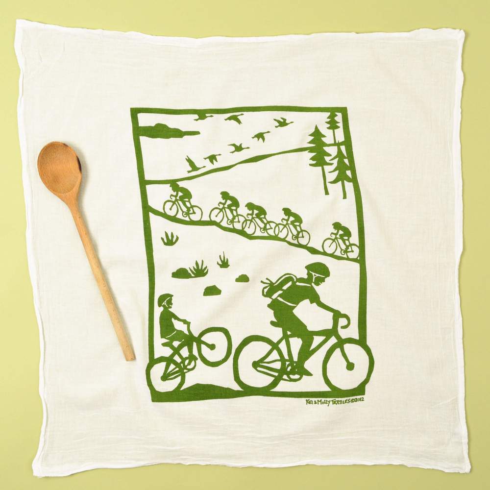 Flour Sack Towel: Bikes, Green