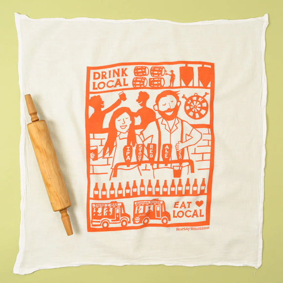 Flour Sack Dish Towel: Drink Local
