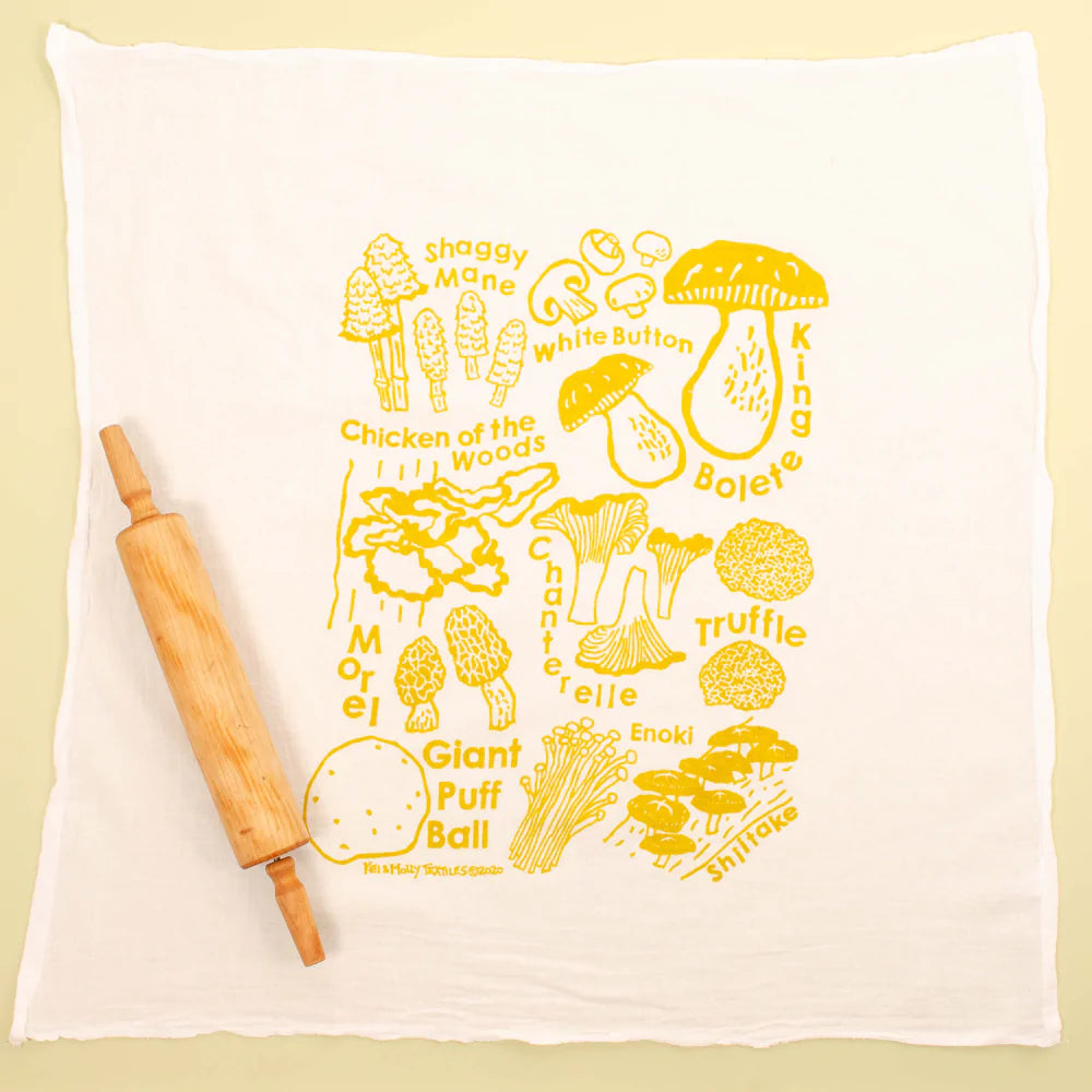Flour Sack Dish Towel: Mushrooms