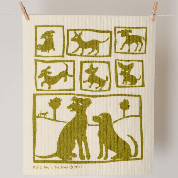 Sponge Cloth: Dogs, Olive Green