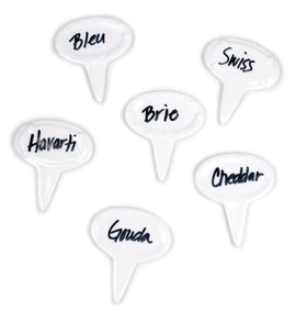 Porcelain Oval Cheese Markers, Set of 6 w/Pen