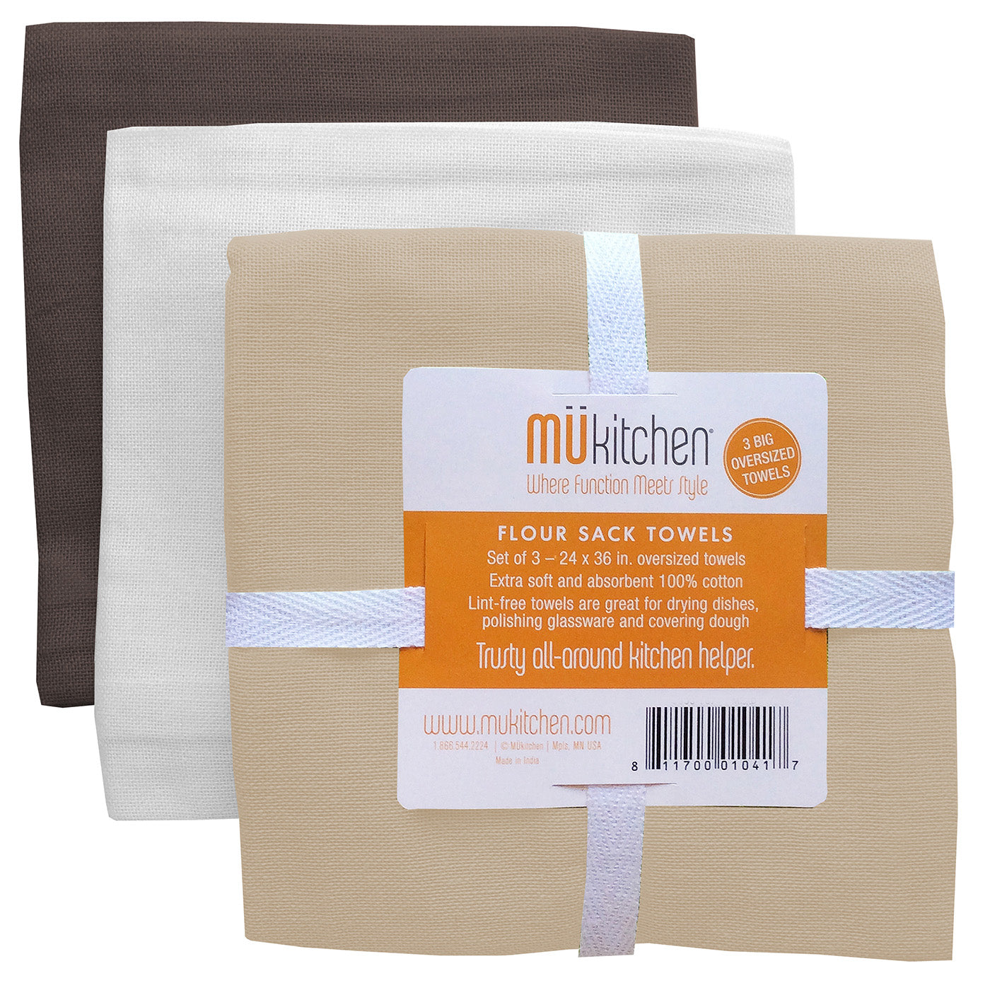 Mukitchen Flour Sack Towels, Cafe - 3 towels