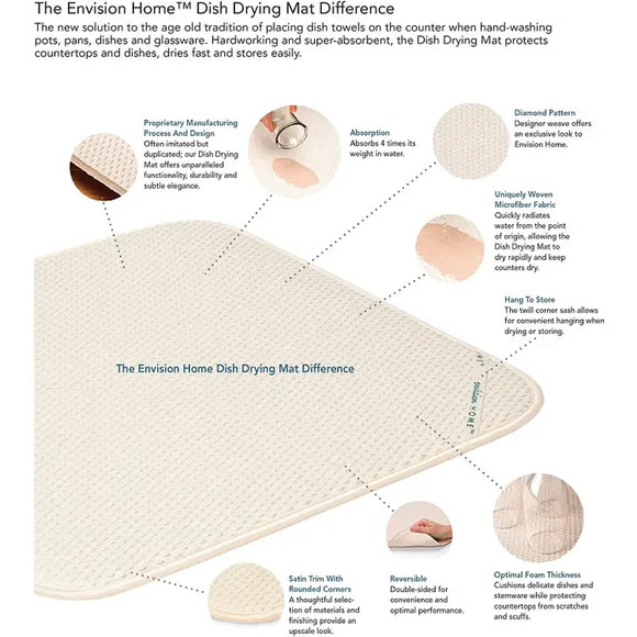 Envision Home Dish Drying Mat XL Cream