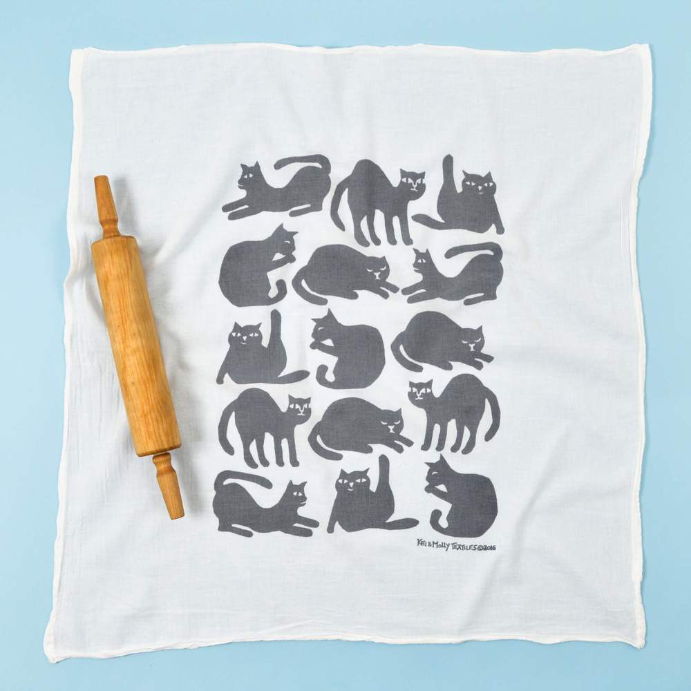 Flour Sack Dish Towel: Cats, Gray
