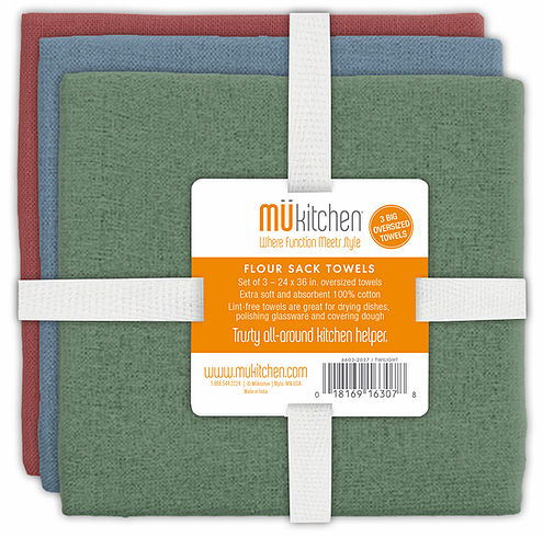 Mu Kitchen Set of 3 Flour Sack Towels, Multiple Colors