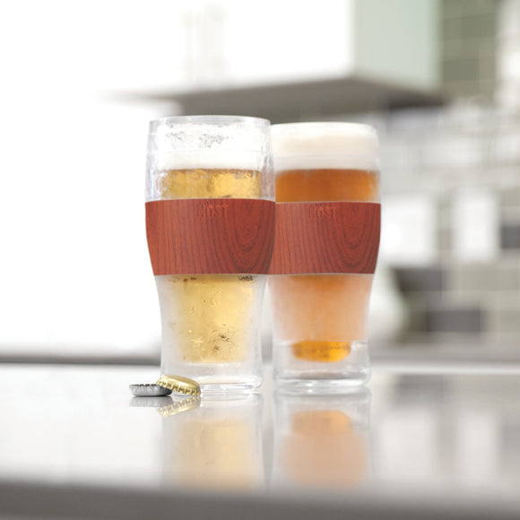 Host Beer Freeze Cooling Cups, Set of 2, Wood