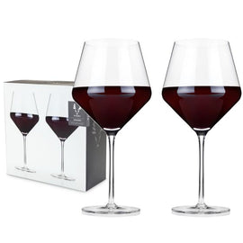 Viski Angled Crystal Burgundy Glasses, set of 2