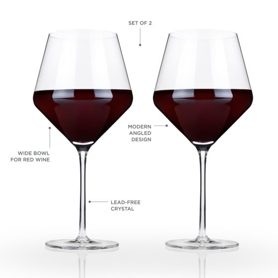 Viski Angled Crystal Burgundy Glasses, set of 2
